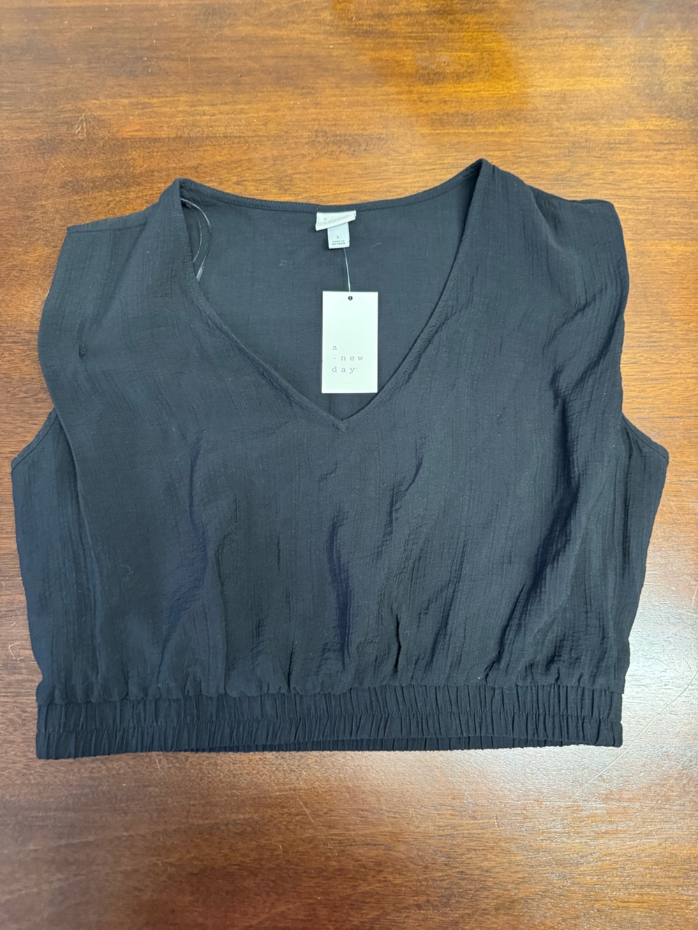 a new day Black V-Neck Sleeveless crop Tank with Elastic Hem